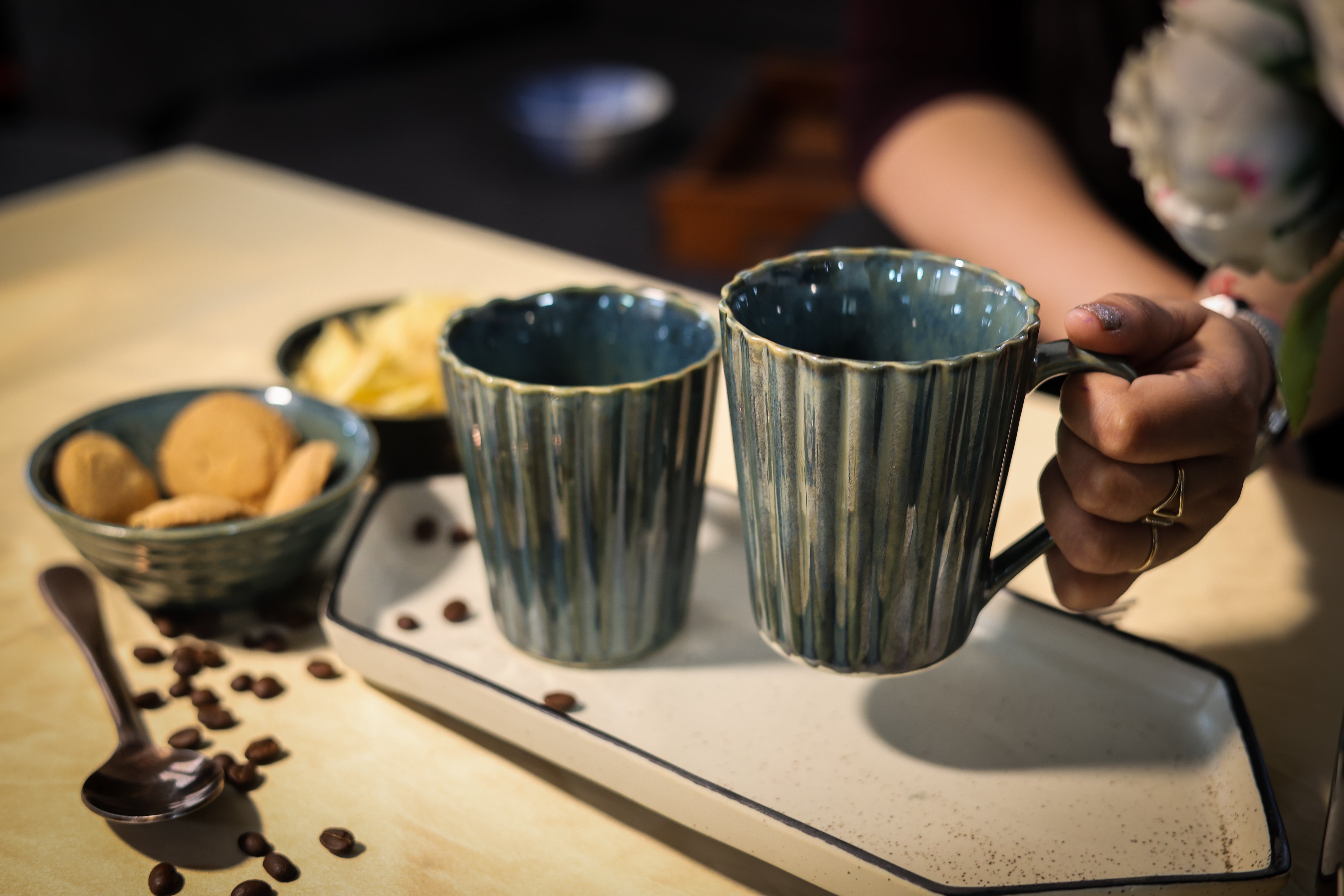 Coffee Mug Ribbed Blue