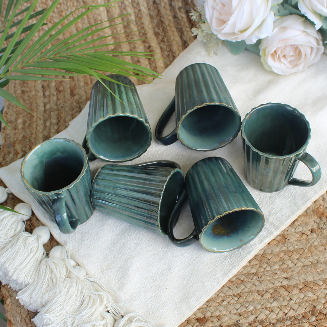 Coffee Mug Ribbed Blue