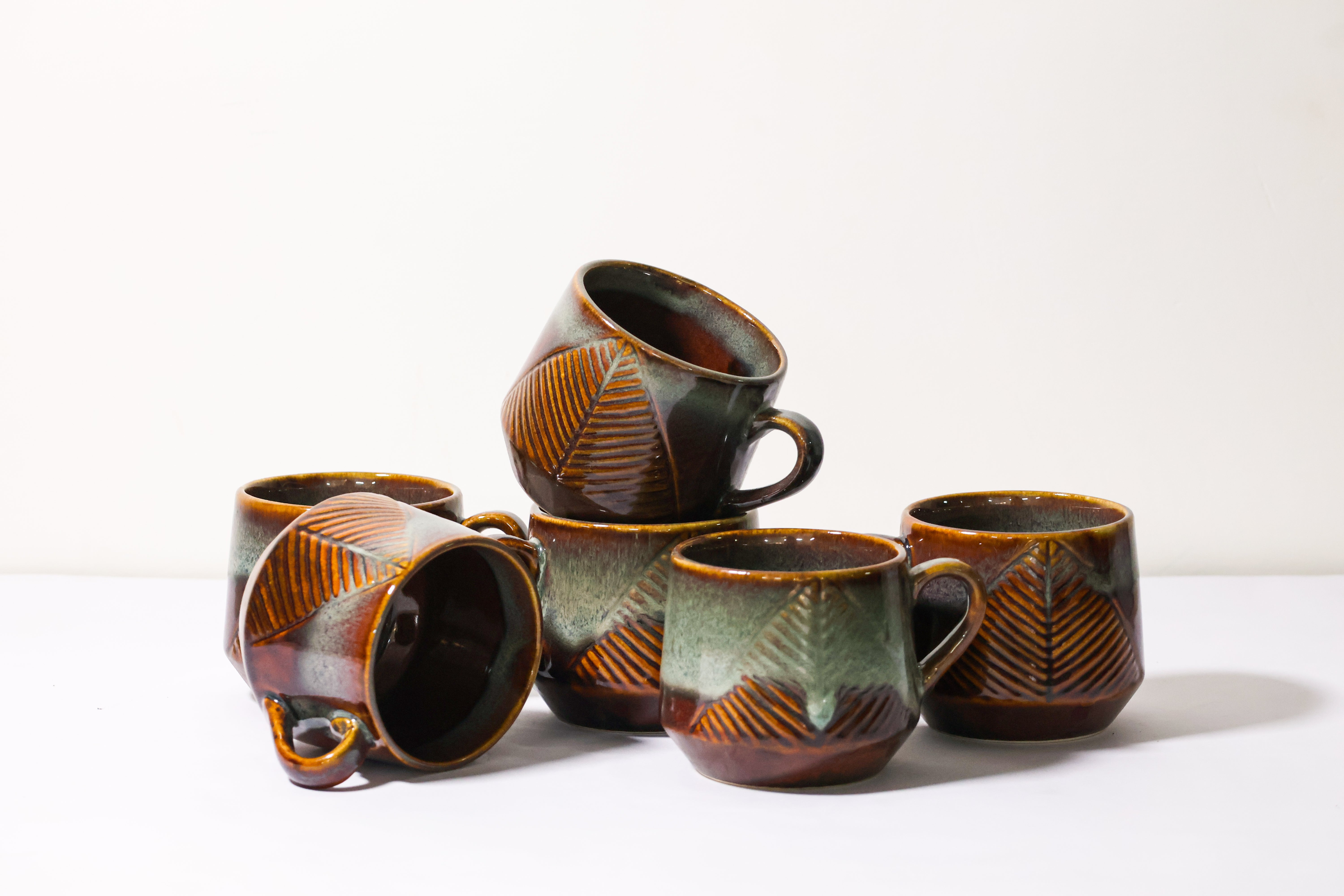 Chai mug Leaf Print Brown