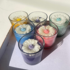 Votive Colourful Daisy Glass Candle - Set of 6