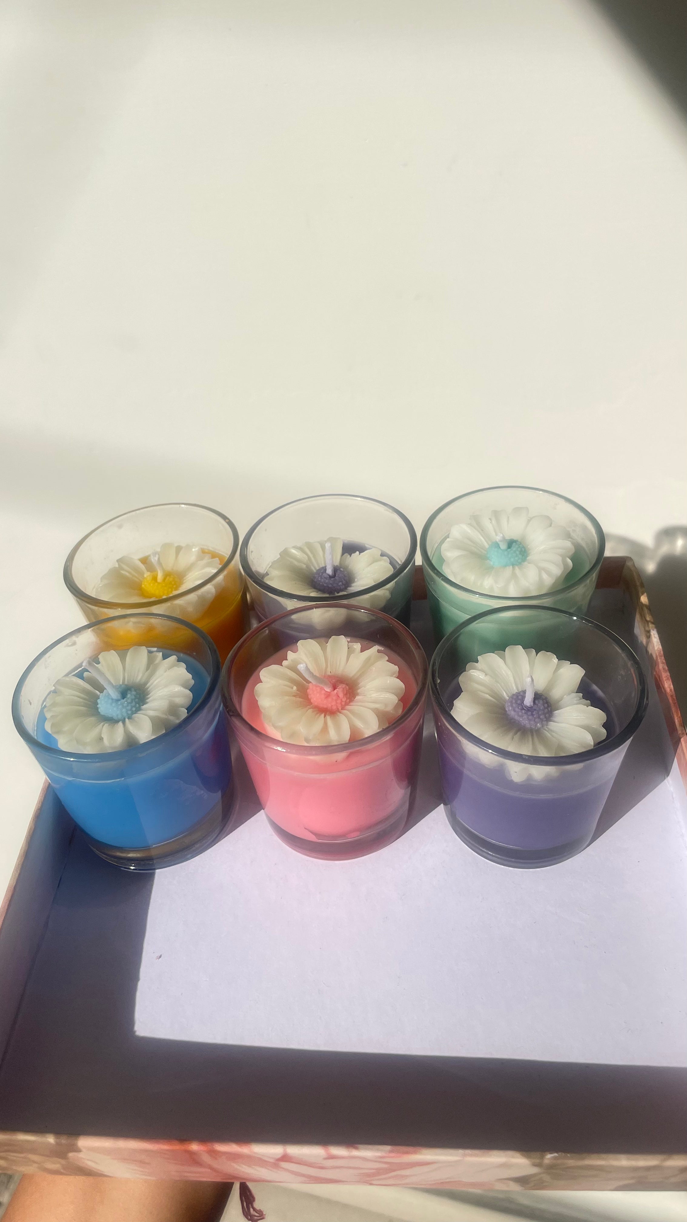 Votive Colourful Daisy Glass Candle - Set of 6