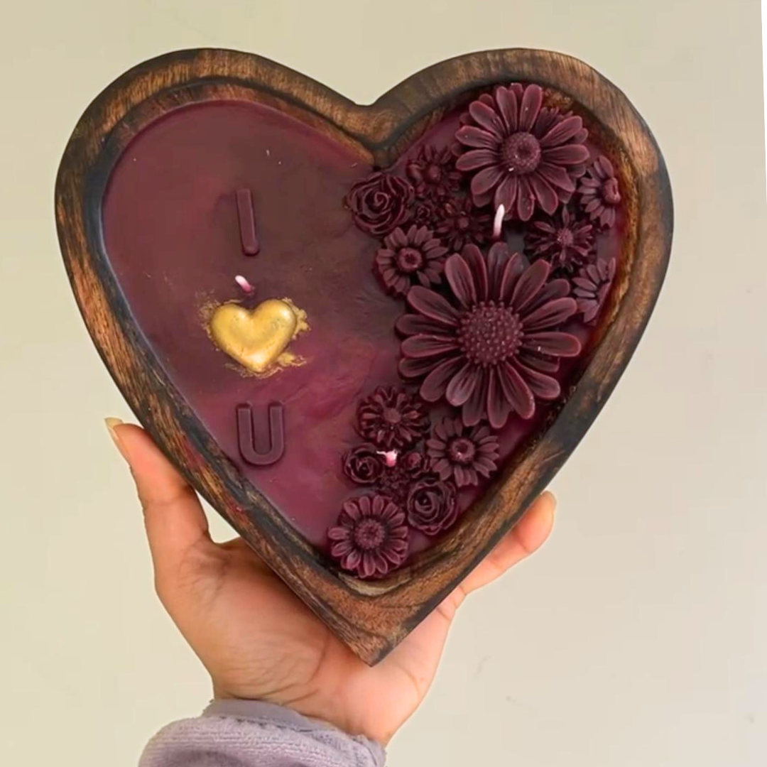 I LOVE YOU Big Wooden Heart Scented Candle